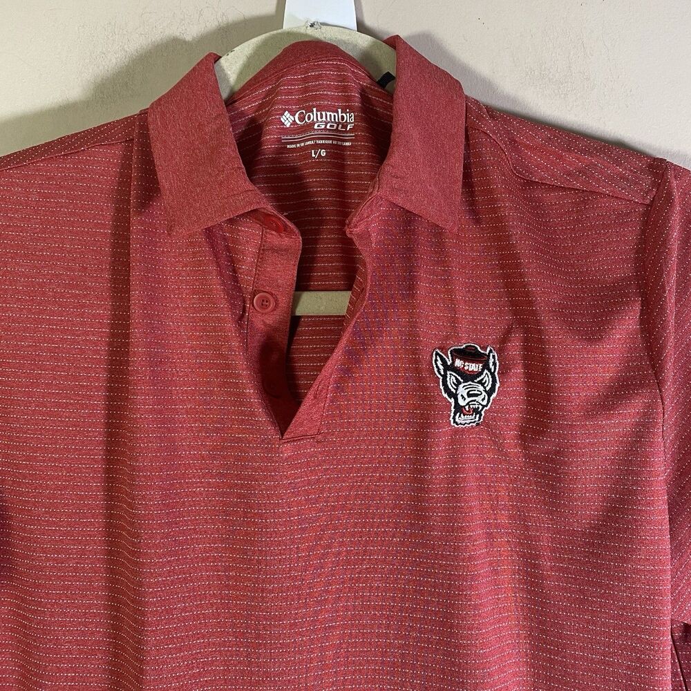 Columbia Golf NC State Wolfpack Polo Shirt Red Striped Men Large Golf NCAA